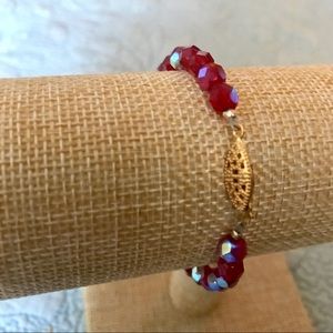 Red Beaded Bracelet with White Crystal Detailing